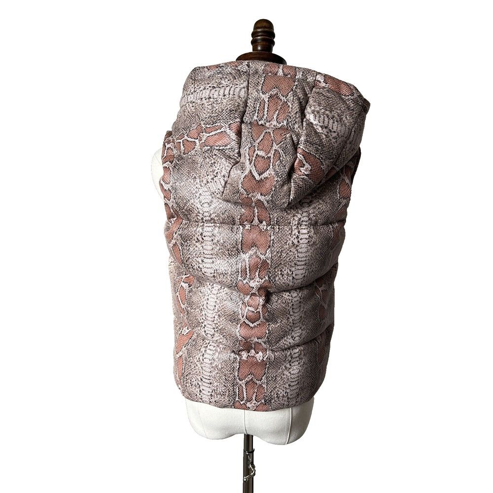 Unreal Fur Python Puffer Vest Snakeprint Pink Taupe Quilted Hooded XS NEW - Picture 4 of 13